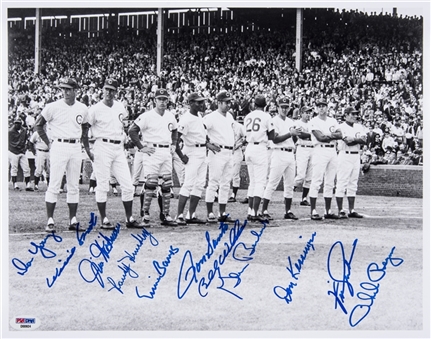 1969 Chicago Cubs Team Signed 11x14 B&W Photograph Signed By 11 Including Banks, Williams & Santo (PSA/DNA)
